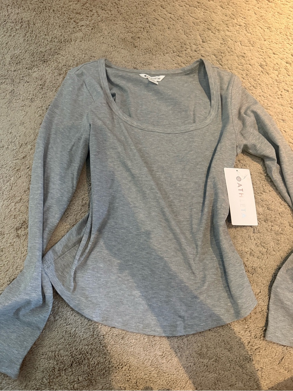 Athleta Gray Scoop-Neck Long Sleeve Top